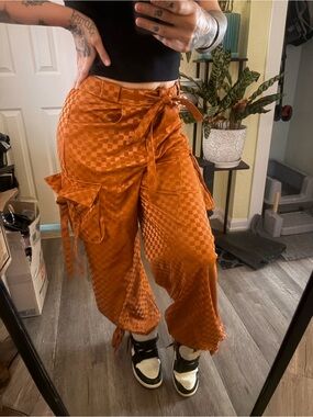 AKIRA Rust Checker Satin Cargo Pants
